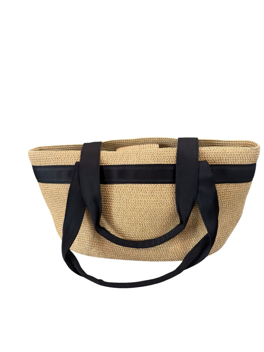 Talbots Straw Grosgrain Ribbon and Straps Over The Shoulder Tote With pockets